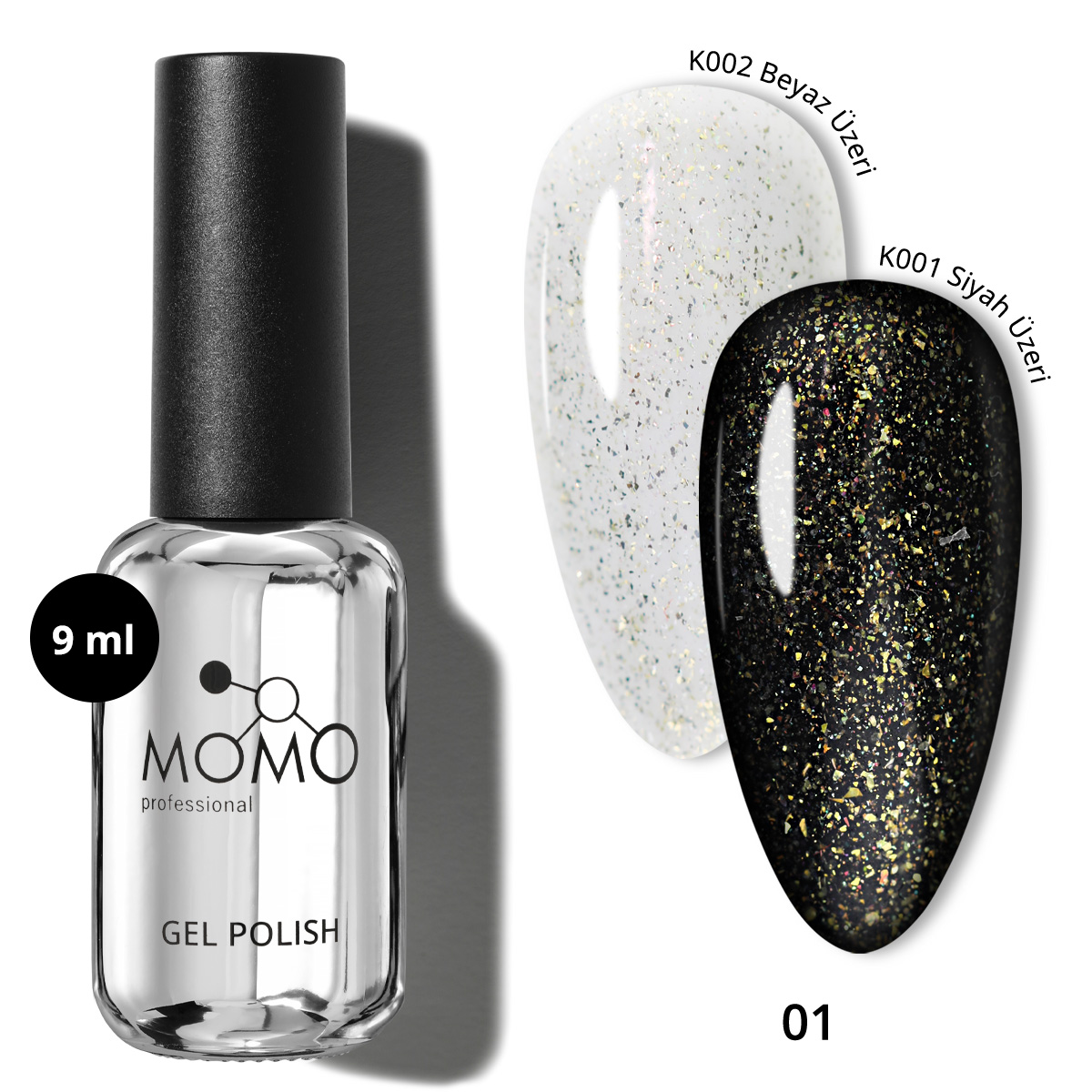 glittertopcoat01 Momo Glitter Top Coat 01, Altın Sim, 9 ml - Görsel 1